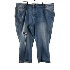 Lane Bryant Women Blue Stretch Distressed Mid Rise Capri Boyfriend Jeans Size 24